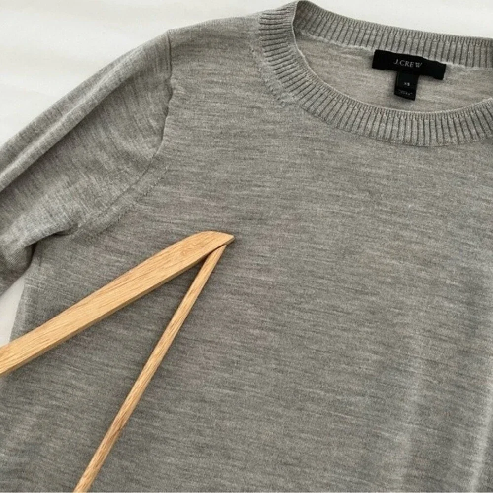 J. Crew Light Merino Wool 3/4 Sleeve Tunic Sweater Light Heather Grey, Size XS